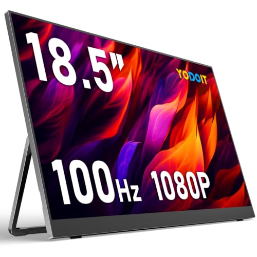 Yodoit Portable Monitor for Laptop 100Hz 18.5" FHD 1080P Screen IPS Display with USB Type C Port and Speakers with Smart Cover Metal Compatible with PC, MacBook, Xbox (Black) - size: 18.5 inch 100 Hz