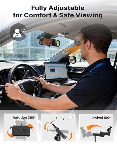 MELIPRON No-Drill Laptop Mount Fit for Mercedes Sprinter, ProMaster City | Heavy-Duty Mobile Office for Technicians and Fleets, Fit for ProMaster Vans & Dodge Charger, Cooling Fans, Dual Swing Arms
