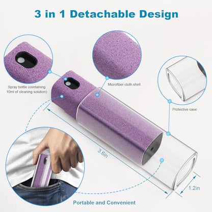 6 Pack Screen Cleaner 3-in-1 Touchscreen Mist Cleaner Spray and Microfiber Cloth Built-in Cleaning Solution Portable Reusable Fingerprint-Proof Spray Bottle for Phone Laptop iPad TV Monitor Car Screen | 3-In-1 Integrated Design, Abs Protective Shell, Wash