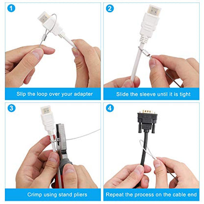 5 Pack Adjustable Cable Tether Universal Computer Adapter Lock Kit DIY Kit Stainless Steel wiht Nylon Coat Tether Computers/Dongles/HDMI/VGA/DP/Mac Adapter - size: 5