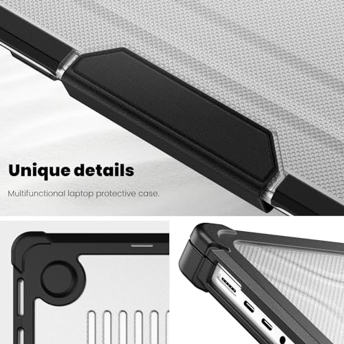 Batianda Heavy Duty Case for New MacBook Pro 16 inch 2026 M5 2024 M4 M3 M2 M1 Pro Max Chip - Starry Dot-Matrix Cover with PU Leather Spine & Foldable Stand - Full Protection Anti-Collision, Black - color: Black