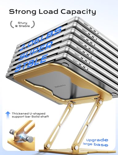 JCZT Adjustable Laptop Stand for Desk, Metal Foldable Laptop Riser, Portable Laptop Holder Mount, Ventilated Cooling Computer Notebook Stand for MacBook Air Pro, All 10-16'' Notebooks Laptops, Gold - color: Gold