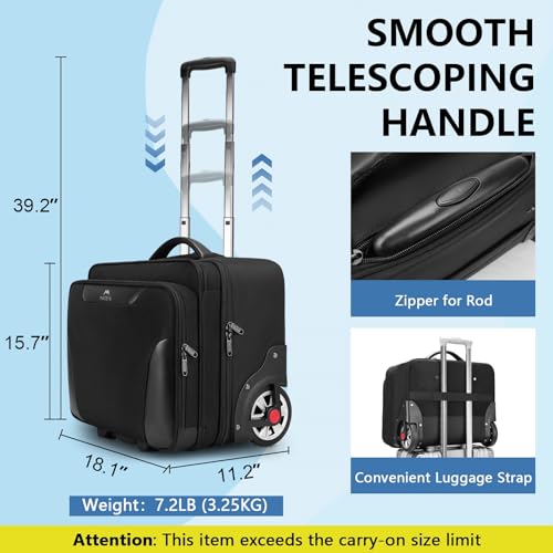 MATEIN Rolling Briefcase for Men, Large Work Rolling Bag with Big Wheels | Rolling Briefcase with Wheels Fits 17.3 Inch Notebook, Teacher Roller Bag Office Luggage Suitcase for Business Travel, Black