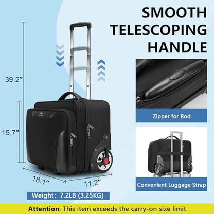 MATEIN Rolling Briefcase for Men, Large Work Rolling Bag with Big Wheels | Rolling Briefcase with Wheels Fits 17.3 Inch Notebook, Teacher Roller Bag Office Luggage Suitcase for Business Travel, Black