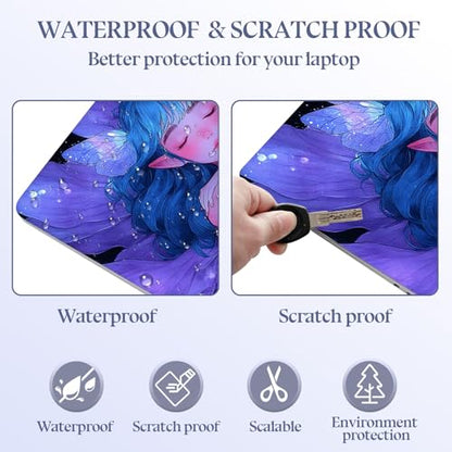 Universal Laptop Skin Sticker Decal,15.6 Inch Laptop Vinyl Cover for 13" 14" 15.6" Laptop,Scratch-Resistant Waterproof Protector Wrap,Reusable with Wrist Pads,Blue Hair Flower Fairy - color: Blue Hair Flower Fairy