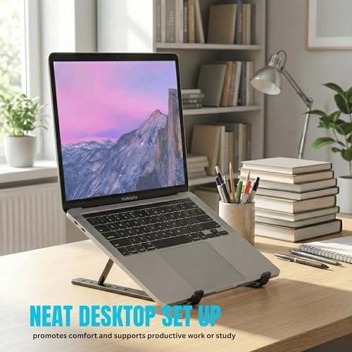 Laptop Stand, Portable Laptop Holder Computer Stand for Desk, Metal Foldable Laptop Riser with 6 Levels Height Adjustment, Compatible with MacBook, HP, Lenovo, Dell,Black - color: Black