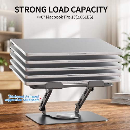 SOUNDANCE 360 Rotating Laptop Stand, Ergonomic Computer Riser for Desk, Adjustable Height Multi-Angle Metal Holder, Foldable Portable Notebook Elevating Base for Office & Home, Silver Grey - color: Silver Grey