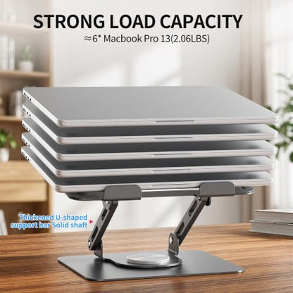 SOUNDANCE 360 Rotating Laptop Stand, Ergonomic Computer Riser for Desk, Adjustable Height Multi-Angle Metal Holder, Foldable Portable Notebook Elevating Base for Office & Home, Silver Grey - color: Silver Grey