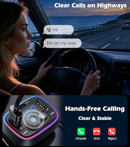 LIHAN Bluetooth Car Adapter 5.4, FM Transmitter, 48W PD/QC Charger | Enjoy Bluetooth music, GPS navigation and hands-free calling while charging devices with powerful 48W PD/QC fast charging