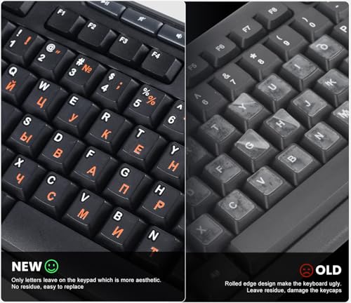 2PCS Russian Keyboard Stickers: Cyrillic Keyboard Letters Replacement Sticker, Russian Alphabet Letter Sticker for Laptop Computer PC Desktop Keyboards, Peel-Off Film, Leave Letters, Orange - size: Russian-Orange