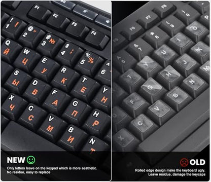 2PCS Russian Keyboard Stickers: Cyrillic Keyboard Letters Replacement Sticker, Russian Alphabet Letter Sticker for Laptop Computer PC Desktop Keyboards, Peel-Off Film, Leave Letters, Orange - size: Russian-Orange