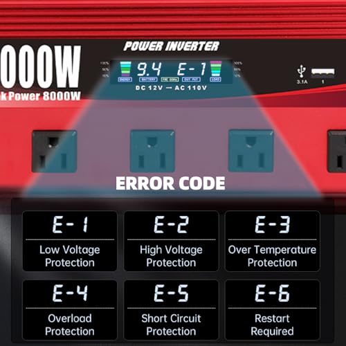 Cantonape 4000W Power Inverter 12V to 110V/120V DC to AC with LCD Display, Remote Controller 5 x AC Outlets and 4 x 3.1A USB Car Adapter for Car Truck Boat RV Solar System - size: 4000W-12V