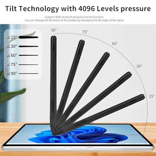 Rechargeable Stylus Pen for 16 13 Touchscreen Laptops, 4096 Pressure Levels Tilt Active Pen MPP 2.0 with Palm Rejection Eraser Shortcut Buttons (Black) - color: Black