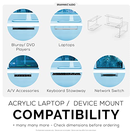 BRAINWAVZ Transparent Under Desk Laptop Holder Mount with Adhesive & Screw in, Devices Upto 1.8" Thick for Laptops, Macbooks, Surface, Cable Box, Routers, Keyboard, Modems, Network Switch & More - color: Transparent