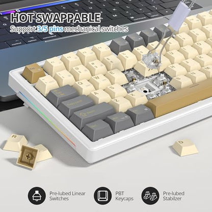 75% Retro Mechanical Keyboard Gasket with Knob, Custom Wired Creamy Gaming Keyboard TKL 75 Percent Hot Swappable RGB Backlit, Pre-lubed Switch for Win/MAC PC Laptop（Shimmer/White Switch） - color: Shimmer/White Switch