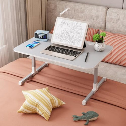 Laptop Bed Tray Table, Adjustable Laptop Bed Stand Lap Desk with LED Light Portable Standing Table with Foldable Legs for Kids Adult USB Charging Folding Lap Tablet Table for Sofa Couch Grey