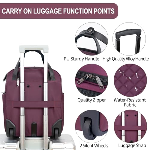EMPSIGN Underseat Carry On Wheeled - 16" Carry on Bag with Wheels Multi-functional Lightweight Rolling Bag Overnight Weekender Small Suitcase for Women Men Travel Business, Burgundy - color: Burgundy
