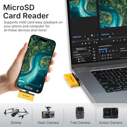 Micro SD Card Reader for iPhone 17/16/15, iPad, Android, Mac, PC, Laptop, USB C Memory Card Reader Adapter, Auto Photo Backup While Charging, Apple MFi Photo Stick iXflash Q w/Free App Yellow - color: Yellow/Black