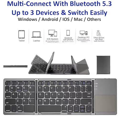 Slim Foldable Wireless Keyboard Compatible with Lenovo ThinkPad 8 64GB with TOUCHPAD Mouse Fully Universal Providing 48H Use, 560 Days Standby, Portable, Compact, Tri-Fold, Rechargeable!