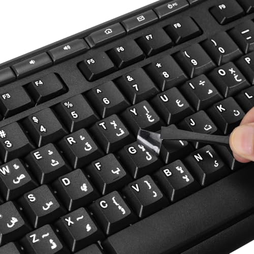 2PCS Arabic Keyboard Letter Stickers with Tweezer - Keyboard Letters Replacement Stickers, Borderless Characters Alphabet for Laptop Computer PC Desktop Keyboard, Peel-Off Film, Leave Letters - size: Arabic-White