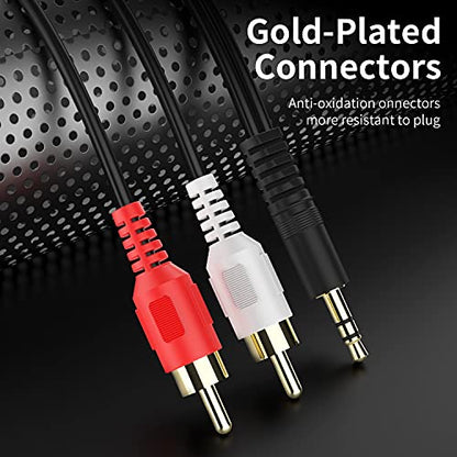 3.5mm to RCA Cable 10ft 3.5mm TRS Male to 2RCA Male Stereo Y Splitter RCA Cord Compatible with Echo Dot, Smartphone, MP3, Tablet, Stereo Receiver, Car, Speaker, HDTV ect. - size: 10FT