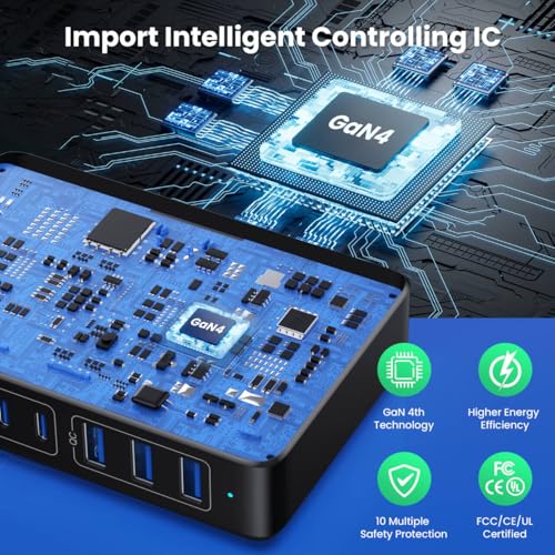 USB C Charger 300W USB C Charger Block,Upgraded GaN IV 8-Port Fast Charging Station Hub,PD 100W Laptop Charging Adapter Compatible with MacBook Pro/Air,DELL,Steam Deck,iPhone 16/15/14,Galaxy S23/22 - color: Black, size: 300W