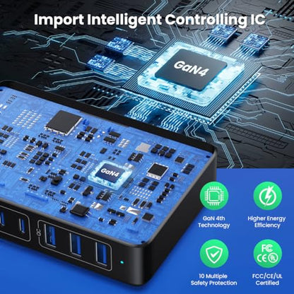 USB C Charger 300W USB C Charger Block,Upgraded GaN IV 8-Port Fast Charging Station Hub,PD 100W Laptop Charging Adapter Compatible with MacBook Pro/Air,DELL,Steam Deck,iPhone 16/15/14,Galaxy S23/22 - color: Black, size: 300W
