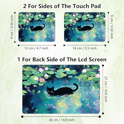 Laptop Skin Sticker Decal, Universal Reusable Vinyl Laptop Cover for 12" 13" 13.3" 14" 15" 15.4" 15.6" Notebook PC, Reusable Waterproof Scratch-Resistant with 2 Wrist Pads,Black Cat Lotus - color: Black Cat Lotus