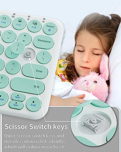 Wireless Keyboard Mouse Combo, mini Quiet Keyboard (Green White) | 78 Keys Portable Ultra-Thin Keyboard for Laptop, Computer, PC, Notebook, Tablet, Windows, Mac OS - color: GREEN WHITE