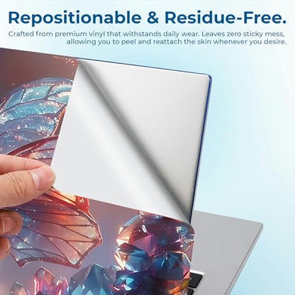 Reusable Universal Laptop Skin Sticker, Cut to Fit for 11.6–15.6 Inch Laptops, Waterproof Protective Film, No-Residue - Dream Crystal Butterfly - color: Dream Crystal Butterfly