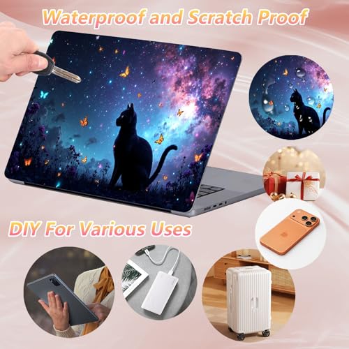 Laptop Skin Sticker Decal 12" 13" 13.3" 14" 15" 15.6",Waterproof Scratch Resistant Vinyl,Reusable Easy to Apply,for MacBook HP Dell Notebooks Netbooks Laptop,2 Wrist Pads,Cat Galaxy Glitter - color: Cat Galaxy Glitter