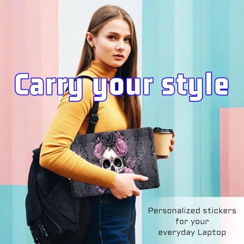 Universal Laptop Skin Sticker Decal, Compatible with MacBook HP Dell Lenovo 12"-15.6", Reusable Vinyl Notebook Cover 3PCS Set, High-Recognition Film-Pink Black Rose Skull - color: Pink Black Rose Skull