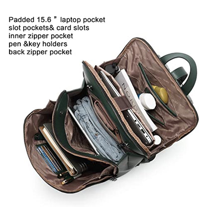 CLUCI Leather Backpack for Women, 15.6 inch Laptop Bag, Large Genuine Work Backpack Travel Back - color: 0-0-c Green