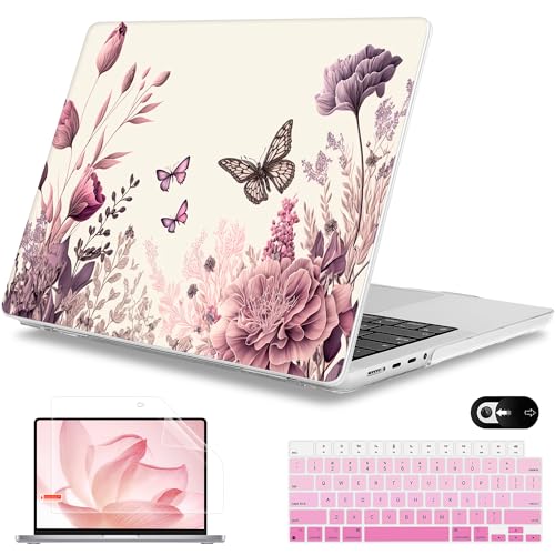 Mektron Case for M5 MacBook Pro 14 inch 2026 Model A3427 A3426 Fit 2025-2021 Model A3434 A3112 M4 A3112 A3401 A3185 M3 A2918 A2992 M2 A2779 M1 A2442 Pro/Max Cover, Butterfly Flower C074 - color: Butterfly Flower C074