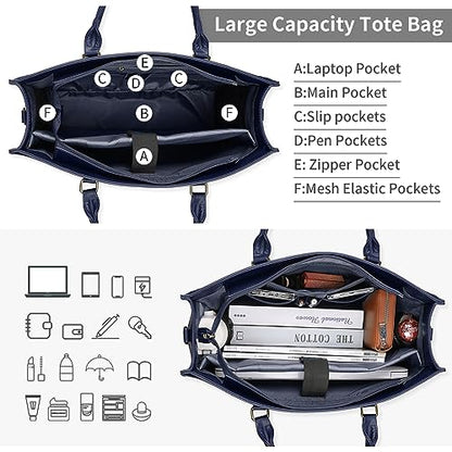 Laptop Bag for Women 15.6 Inch Laptop Tote Bag Waterproof Leather Computer Bag Business Lightweight Office Briefcase Large Shoulder Handbag Deep Blue - color: Deep Blue