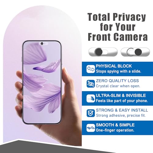 Front Camera Cover Compatible for Smartphones,Webcam Cover Compatible for Pixel/Galaxy/iPad,Protect Privacy and Security,Camera Slide Protection,2 Pack-Black - color: Black