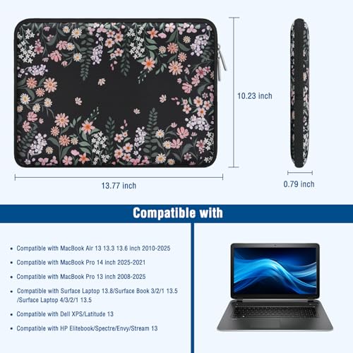 MOSISO Laptop Case 13.3 inch, 13-14 inch Laptop Sleeve Compatible with MacBook Neo/Air 13.6/Pro 13/Pro 14, HP Dell ASUS Lenovo, Neoprene Computer Sleeve Bag with Small Case, Swaying Blooms