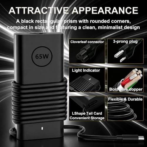65W USB C Laptop Charger AC Adapter, Compatible with Dell Latitude 5420 5520 Chromebook 3100 3110 3300 3380 3400 3500 5300 5400 XPS Type C Fast Charging Computer Power Supply