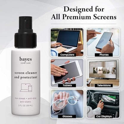Bayes Electronic Screen Cleaner Spray Kit with Premium Microfiber Cloth - TV Screen Cleaner for Smart TV, LCD, LED, OLED - Tablet, Phone and Computer Screen Cleaner for Car Display - 2 oz, 2 Pack - size: 2 Fl Oz (Pack of 2)
