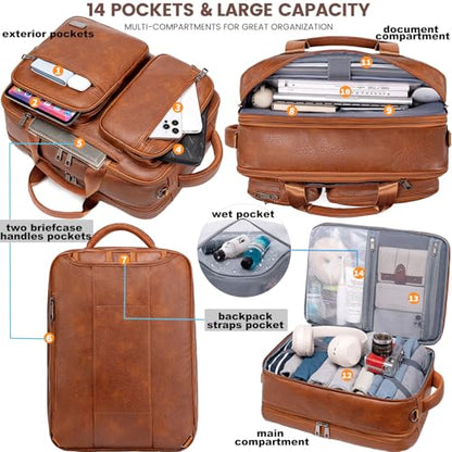 weiatas 3-in-1 Vegan Leather Convertible Laptop Bag for Men Women, Expandable Travel Backpack Work Briefcase Messenger Bag | Convertible - color: Brown
