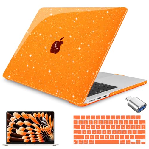 Teryeefi Sparkly Case for 2026 2025 2023 2022 MacBook Air 13 M5 M4 M3 M2 Model A3449 A3240 A3113 A2681, Protective Plastic Hard Shell Cover & Keyboard Cover for MacBook Air 13.6 inch, Glitter Orange - color: Glitter Orange
