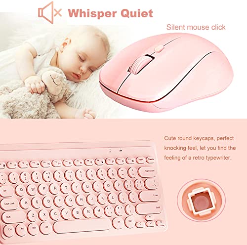 Compact Keyboard MouseCombo,JieruiDeng 79-Key Retro Mini Cute Computer Keyboard 2.4G USB Wireless and Silent Mice Set for Laptop Desktop PC iPad (Pink) - color: Pink