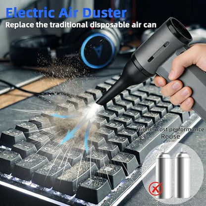 ODISTAR Compressed Air Duster - 130000 RPM Super Power Electric Air Duster, Rechargeable Cordless Air Blower with Stepless Speed Adjustable for Computer, Keyboard, Car, Home, Office