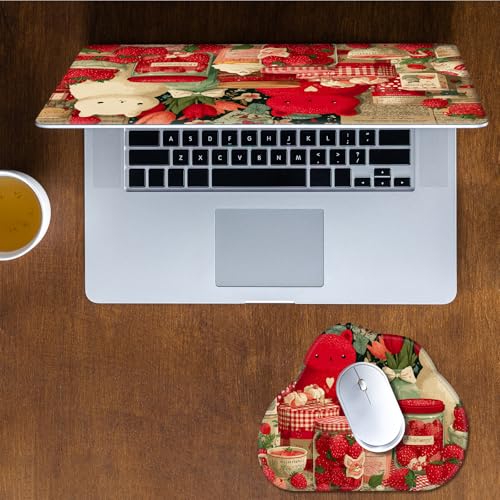 Laptop Skin Sticker Decal 15-15.6 Inch with Cute Mouse Pad, Universal Reusable Vinyl Sticker for 12.1 13 13.3 14 15.4 Inch Netbook and Notebook PC, Vibrant Strawberry Collage - color: Vibrant Strawberry Collage