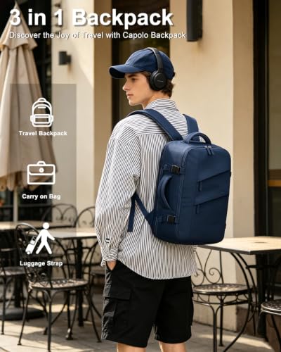Capolo Travel Laptop Backpack Women Men Personal Item Weekender Travel Bag | 22L Flight Approved,Waterproof Overnight Bag,College Bookbag,Work,1-2 Day Travel,Fits 15.6" Laptop (Small,Navy Blue) - color: Navy Blue, size: Small