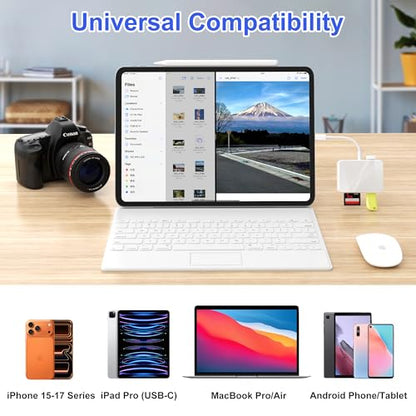 SD Card Reader, 5 in 1 USB-C & USB Card Adapter with SD/MicroSD/MS and Dual USB-A Ports Memory Card Reader for iPhone 17/16/15 Pro Max iPad MacBook Pro/Air M4/M3 Android Phone/Tablet PC (White) - color: White