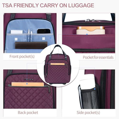 EMPSIGN Underseat Carry On Wheeled - 16" Carry on Bag with Wheels Multi-functional Lightweight Rolling Bag Overnight Weekender Small Suitcase for Women Men Travel Business, Burgundy - color: Burgundy