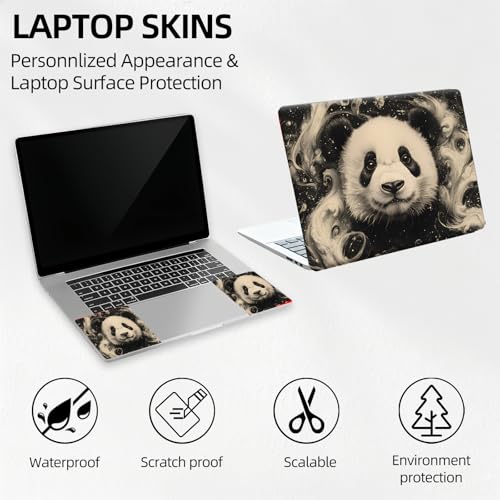 Black & White Panda Face Smoke Ink Universal Laptop Skin Sticker 3PCS, Protective Decal Trim-to-Fit 11.6" 13.3" 14" 15.6" Laptop Vinyl Cover, Removable Anti-Scratch Computer Decal Protector - color: Black & White Panda Face Smoke Ink