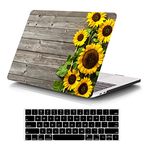 Funut for MacBook Air 13 inch Case 2021 2020 2019 2018 Release M1 A2337/A2179/A1932, MacBook Air M1 Case, Plastic Hard Shell Case & Keyboard Cover for MacBook Air 13.3 inch,Sunflower - color: wood grain sunflower, size: (A1932/A2179/A2337 M1) Mac 2018-202