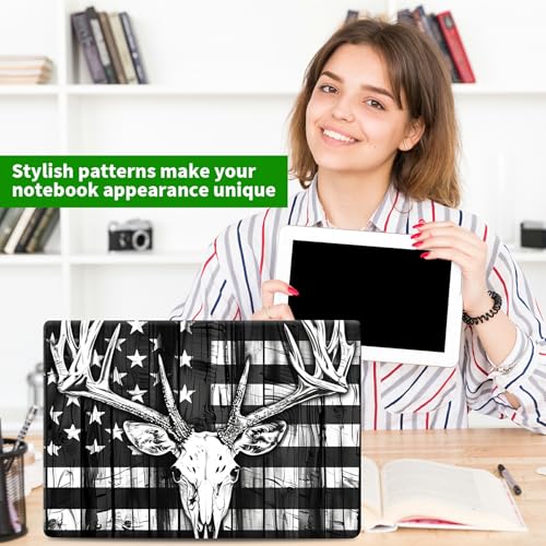 Laptop Skin Sticker Decal, Universal Protective Cover Fit 12 13 14 15.6 Inch Notebook, Reusable Water-Resistant Vinyl Decal w/ 2 Wrist Pads for Business Travel Office, Grey National Flag Deer - color: Grey National Flag Deer